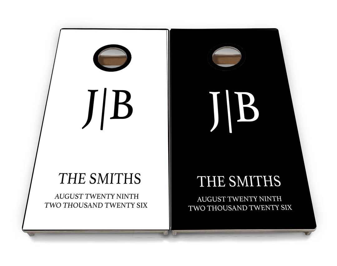 Cornhole Boards - Initials Black and White
