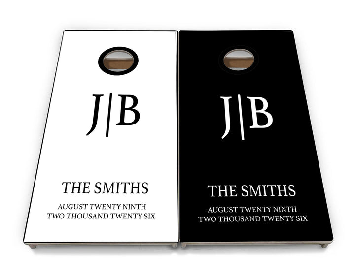 Cornhole Boards - Initials Black and White