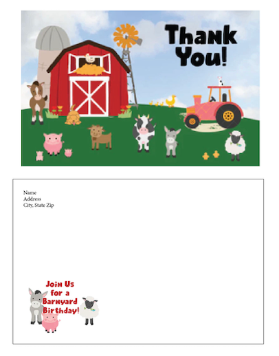 Barnyard - Thank you cards - $20.00