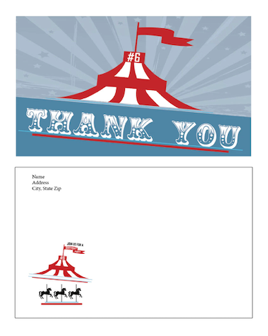 Circus- Thank you cards - $20.00
