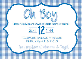 Blue Gingham - Invitations - $25