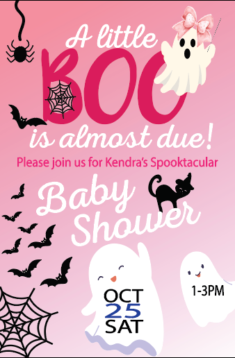 A Little Boo is almost Due  -  Invitations (Pink)