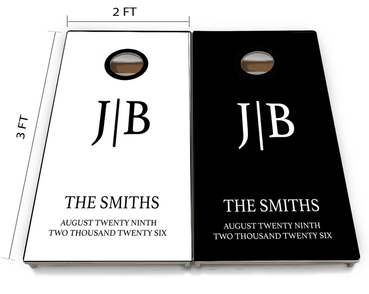 Cornhole Boards - Initials Black and White