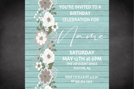 Boho-Teal and Silver - Invitations- $25.00