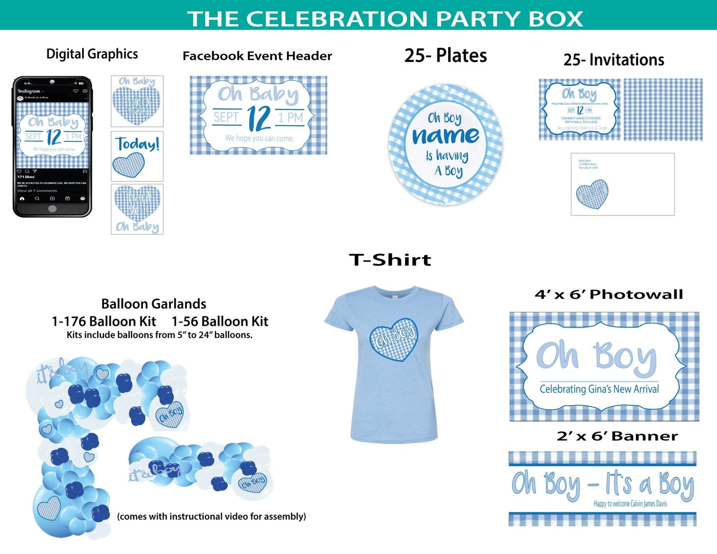 Blue Gingham - Celebration Box - A Bash In A Box