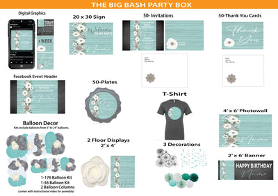 Boho - Teal and Silver - Big Bash Party Box - A Bash In A Box