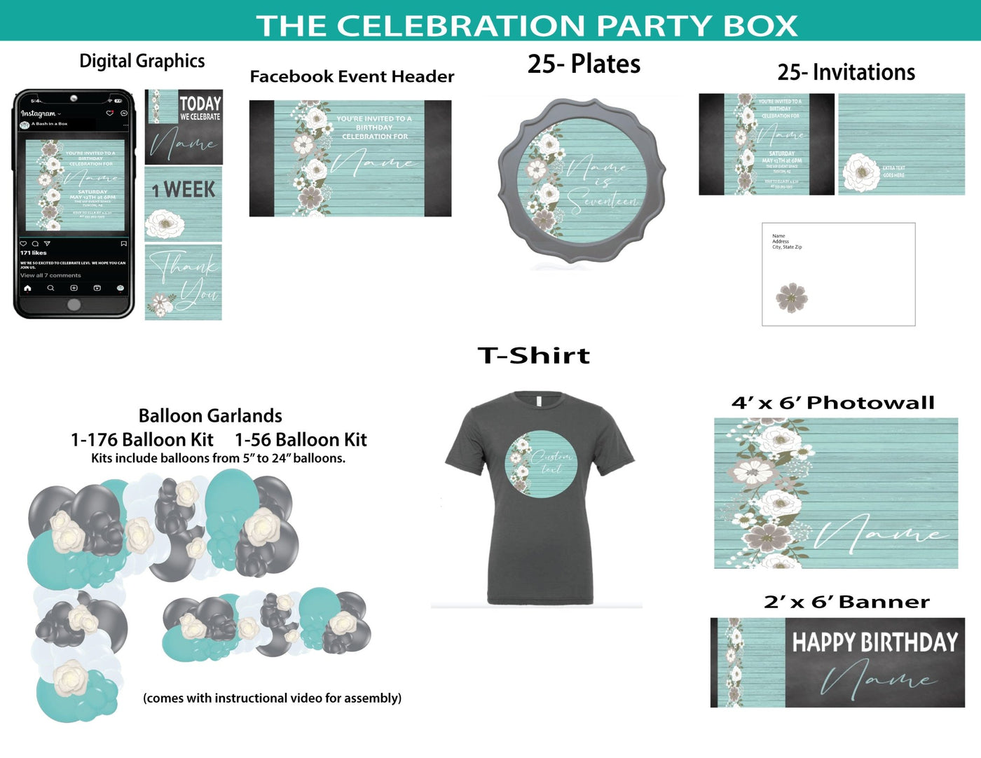 Boho - Teal and Silver - Celebration Party Box - A Bash In A Box