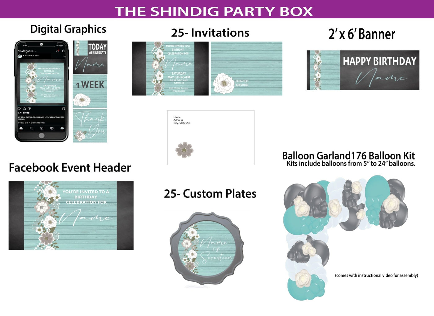 Boho - Teal and Silver - Shindig Party Box - A Bash In A Box