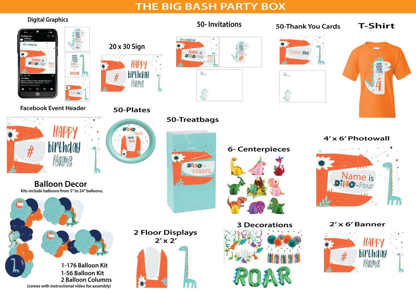 Dino four -The Big Bash Party Box
