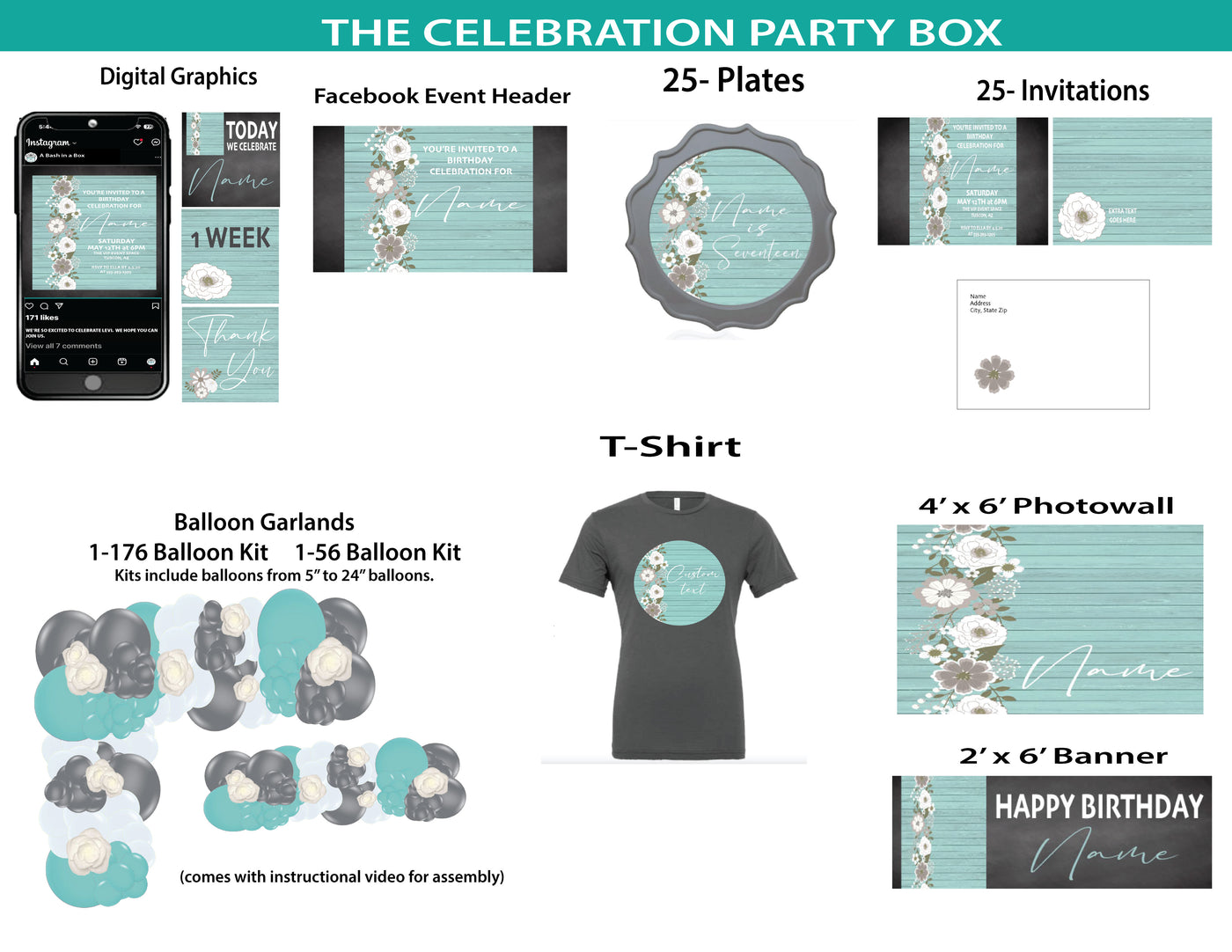 Boho- Teal and Silver - Celebration Party Box