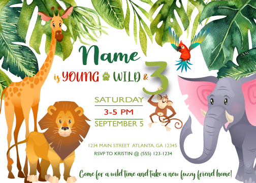 Young, Wild, and Three- Invitations  $25.00